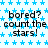 A static image with a light blue background patterned by small dark blue stars, featuring repeated black text reading "bored? count the stars!" in three