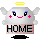 Pixelated cloud-shaped character with pink cheeks, blue eyes, and a smiling mouth; four variations show different eye shapes, halos, and black/yellow elements below the text 'HOME'.