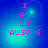Pixelated text on a blue gradient background with cyan light effects, showing 'I AM 50 AWSOME' in pink letters.
