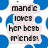 Pixelated text in light pink speech bubbles on blue and white background, with partial text reading 'mandic', 'especialy', 'morgann', 'amela', 'raybonn', 'her best friends', 'loves', 'morgann.'