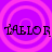 Four identical pixelated text elements reading 'TAELOP' arranged in a on a purple background with pink concentric circles