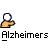 Pixelated cartoon figure with white head and orange body in three , each containing multiple identical figures under text reading "Alzheimers"