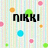 Pixelated icon with 'NIKKI' text over pastel vertical stripes and scattered colored dots.