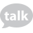 Gray speech bubble icon with the word 'talk' in light gray lowercase letters centered inside.