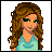 Pixelated image of a woman with long brown hair wearing a light blue top, next to text reading '100% ûe brunette' on a blue background.