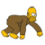 Pixelated character in brown suit with yellow hands and feet, head turned right showing one eye, standing on white background.