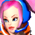 Pixelated cartoon-style icon of a character with pink and blue hair wearing an orange outfit, static single-frame image.
