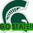 Green Spartan helmet icon with white outline, featuring 'GO STATE!' text overlay on one version and a gray rectangle covering part of another.
