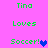 Pixelated green text on pink background reads 'Tina Loves Soccer!' with a heart symbol, displayed in two identical vertical
