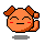 Pixelated orange creature with brown ears and tail, red cheeks, black eyes closed in a smile, two expressions shown side-by-side.