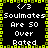 A 4-frame animated contact sheet showing a pixelated icon with repeating text "Soulmates Are 50 Over Rated" surrounded by yellow-green border patterns on black background.