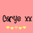 Pixelated text 'Caryn xx' appears twice on a pink background with yellow and orange star-like symbols below each instance.