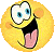 Two side-by-side yellow circular emoji faces with wide blue eyes, black mouths, and pink tongues sticking out against a gray background.