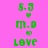 Green pixelated text and symbols on pink background with blue horizontal bars, showing repeated patterns of 'S.J', heart symbol, 'M.D', 'LOVE' across three