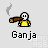 Pixelated character icon with yellow shirt and brown pipe, multiple smoke puffs visible, text 'Ganja' below each instance.