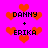 Pixelated icon with bright pink background, orange hearts, and black text reading "DANNY + ERIKA" in four quadrants.
