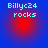 Four identical pixelated icons display 'Billyc24 rocks' text over a red circular gradient on blue background.