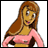Pixelated cartoon-style icon of a woman with long brown hair wearing a pink top, set against a white background.