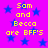 Pixelated text on a bright purple background with blue stars, stating 'Sam and Becca are BFF'S' in yellow letters.