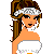 Pixel art contact sheet showing three distinct animated frames of a character-based icon with text below, featuring a bride-like figure, an orange basketball-themed outfit, and a large number 0.