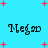 Pixelated black text 'Megad' on cyan background with scattered pink plus signs, static image.