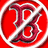 Red circular icon with white border and diagonal line over stylized red 'B' on blue background, accompanied by pixelated text about Yankees curse.