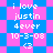 Pixelated icon with blue and pink checkered background displaying text "i love justin 4ever 10-3-08 <3" in white, transitioning between static and diamond patterns
