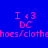 Pixelated text and shapes on a blue background with light green rectangular overlays, showing variations in placement of 'I <3 DC' and 'shoes/clothes' text.