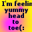 Yellow and pink gradient background with dark blue text reading "I'm feelin yummy head to toe(:" in a pixelated font.