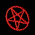 Red circular outline with a five-pointed star inside, transitioning through multiple distorted and fragmented states against a black background.