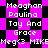 Pixelated text displays names and phrases on a black-and-purple checkered background with shifting diamond patterns.