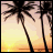 Pixelated beach scene with palm trees at sunset, text overlay changes across frames.