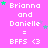 A pink background displays repeated text 'Brianna and Danielle = BFFS <3' with green and purple stars scattered across the image.