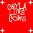 Red background with white text 'Cayla JNS Cows' and scattered plus signs, some plus signs change position across frames.