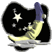 Animated sequence of a yellow boot with a blue top against a black starry background, showing subtle star and boot position changes across frames.