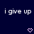 Dark blue background with repeated white text 'i give up' and pink pixelated hearts arranged in a pattern