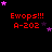 Red text 'Ewops!!! A-202' with pink and purple stars on a black background, stars shift position across frames.