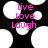 Black background with white circular shapes and pink text reading Live Love Laugh in three lines.