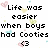 Pixelated text reads 'Life was easier when boys had Cooties' with scattered pastel hearts and squares on white background.
