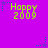 Purple background with repeating 'Happy 2009' text in green pixelated font and blue/purple star decorations.