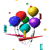Animated cluster of colorful balloons with red, blue, purple, yellow, green, and cyan spheres attached to a pink base on white background.