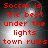 Red pixelated text reads "Soccer is the best under the lights town rules" on a dark gray background with bright light spots, displayed in four identical