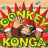 Pixelated static icon featuring a cartoon character with brown skin and red hair, surrounded by green and yellow text reading "KONGA" at the bottom and partially obscured text above, set against a beige background with scattered blue pixels.