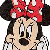 Pixelated static image of a cartoon character's face with large red bow and black ears, wearing white polka-dot dress.
