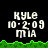 Pixelated text displays 'KYLE', '10-2-09', and 'MIA' over green grass-like terrain on black background, with visible animation changes across frames.