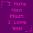Purple background with pink text repeating "I Hate How Much I Love You" in three , each containing a star and dotted line graphic element