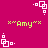 A static image with a solid magenta background featuring repeated white geometric shapes and green text reading "x~Amy~x" in pixelated font.