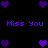 Pixel art icon with purple hearts and 'Miss You' text on black background, static display of repeated elements.