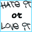 six displays text elements with varying color and layout changes across observations, showing partial phrases like 'HATE OR LOVE' and 'im still' in black or light blue on white backgrounds