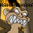 Pixelated cartoon character with exaggerated facial features, wide eyes, and a large open mouth showing teeth, set against a fiery background with bold black text above.